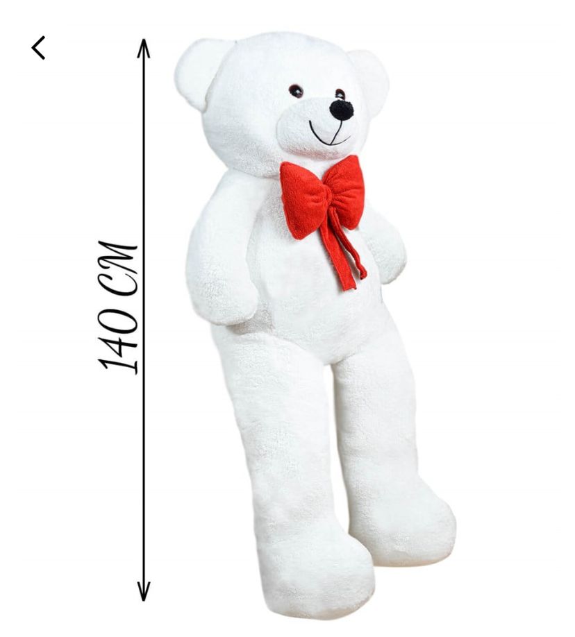 140 cm kırmızı papyonlu beyaz peluş ayı